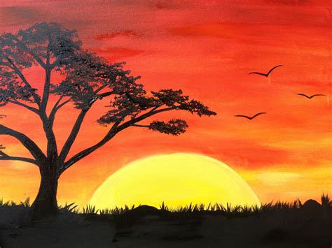 African Sun | Sunset painting, Easy landscape paintings, Scenery paintings