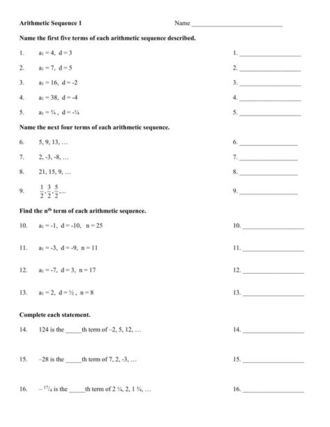 Arithmetic Sequences And Series Worksheet - Wordworksheet.com