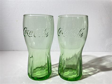 Set of 2 Coca Cola Glass Glass Cup Tumbler Collectible Glass Embossed Logo Coca-cola Lettering ...