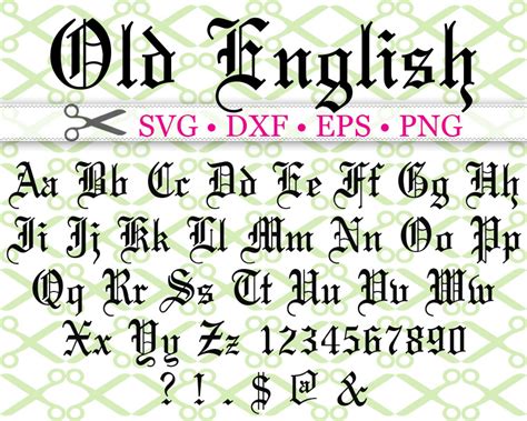 OLD ENGLISH SVG FONT-Cricut & Silhouette Files SVG DXF EPS PNG ...