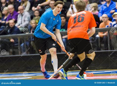 Lulea, Sweden - June 4, 2015. Friendship Game in Floorball between ...