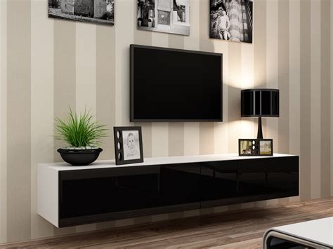 VIGO white/ black floating modern 71" High Gloss TV Stand for TV's up ...