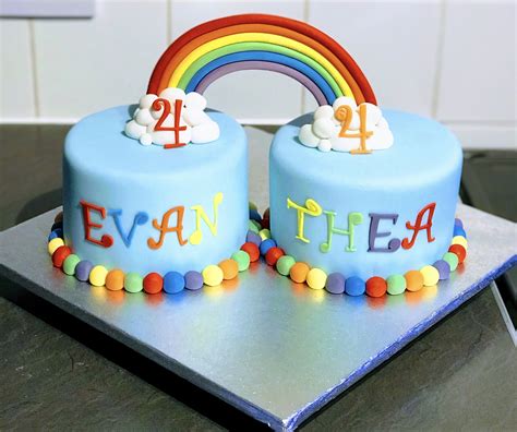 Rainbow theme cake for twins