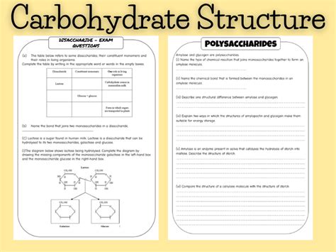 Carbohydrate structure - disaccharides and polysaccharides worksheet | Teaching Resources