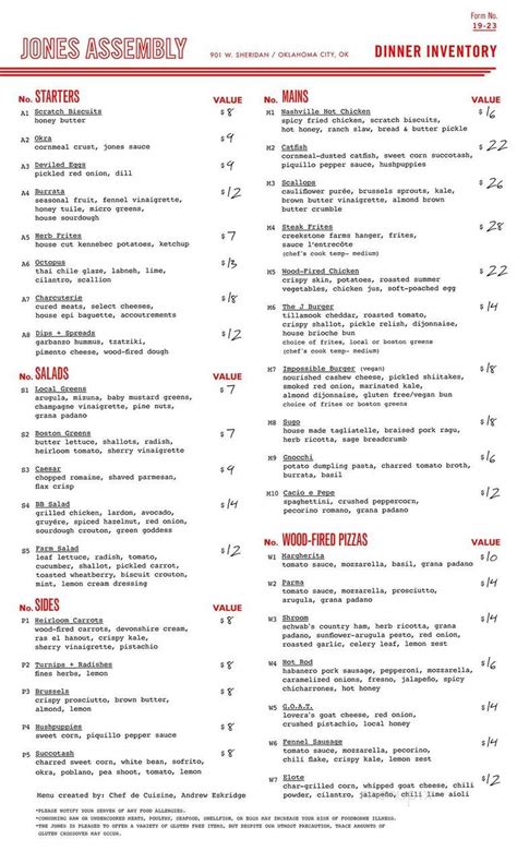 Menu of The Jones Assembly in Oklahoma City, OK 73106