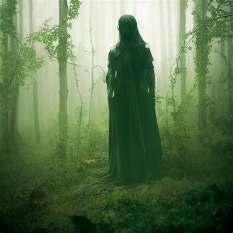 female warrior, feminine body, forest, vines, mist, fog | Midjourney ...