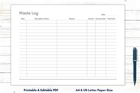 Waste Log Printable, Waste Tracker Template, Restaurant Planner, Food Waste Template, Waste ...