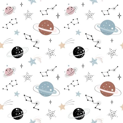 Premium Vector | Space seamless pattern for kids with planets and ...