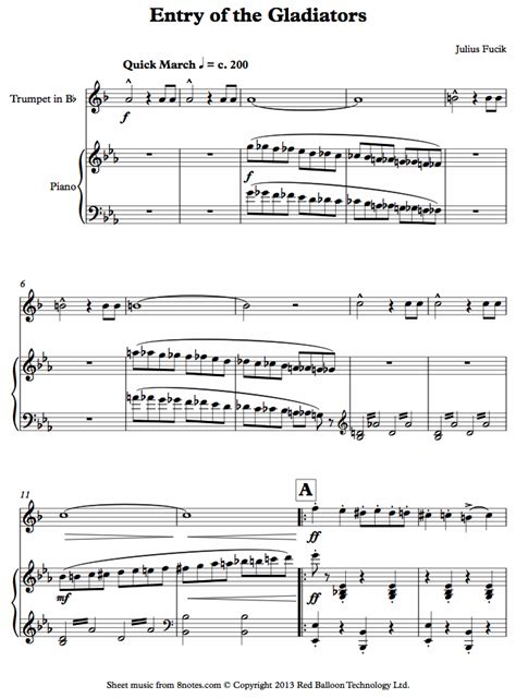 ﻿Fučík - Entry of the Gladiators sheet music for Trumpet - 8notes.com