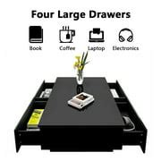 Buy High Gloss Coffee Table with 4 Drawers LED Sofa Side End Table Living Room Furniture,Black ...