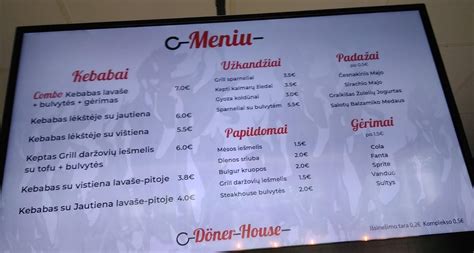 Menu at Doner House restaurant, Vilnius, Trimitų g. 24