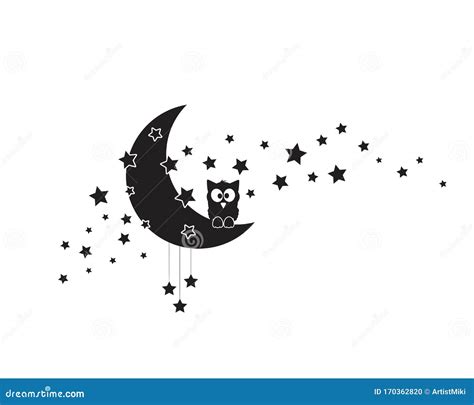 Owl Silhouette On Moon And Stars, Cartoon Illustration | CartoonDealer ...