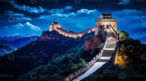 Night view of Great Wall of China. Generative AI 32975886 Stock Photo ...