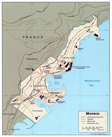 Large scale political map of Monaco with roads and railroads | Monaco | Europe | Mapsland | Maps ...