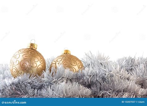 Two Gold Baubles in Silver Garland Stock Image - Image of white, isolated: 13207557