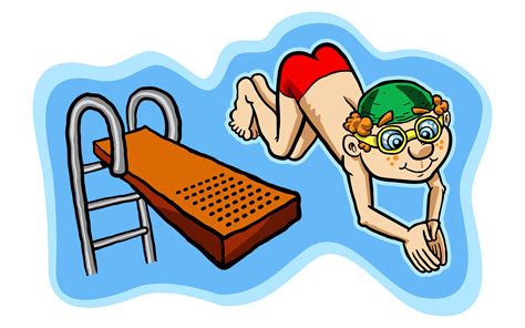 Vector illustration of a happy kid diving off a diving board. 551206 ...