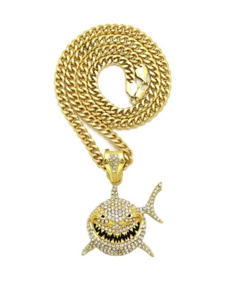 TEKASHI 69 6IX9INE SHARK PENDANT CUBAN LINK CHAIN NECKLACE GOLD HIP HOP ...