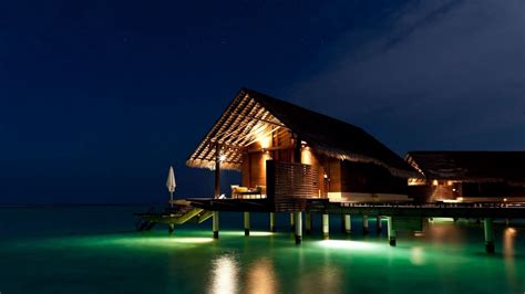 Wallpaper maldives, tropical, bungalows, night hd, picture, image