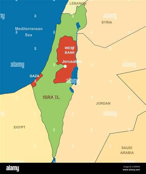 Israel auf Umrisskarte, Naher Osten mit Ägypten, Syrien, Libanon, Jordanien und Saudi-Arabien ...