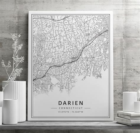 Darien Connecticut Street Map Print Acrylic Darien Map Print Canvas ...