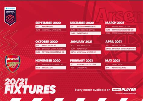 Arsenal Women's FA WSL fixture list released