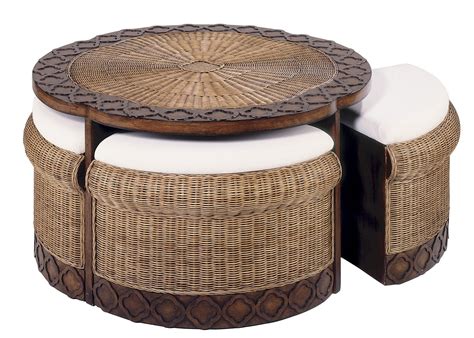 Round Table with Hidden Stools - Classic Rattan Accent Furniture 6959 | Wicker coffee table ...