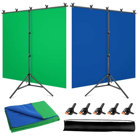 YAYOYA Green Screen Blue Screen Backdrop with Stand Kit 5x6.5ft, 2-in-1 ...