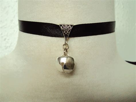 Silver Bell Ribbon Choker Necklace