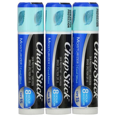 Chapstick, 2-In-1 Lip Care Skin Protectant, SPF 15, Cool Mint, 3 Sticks ...