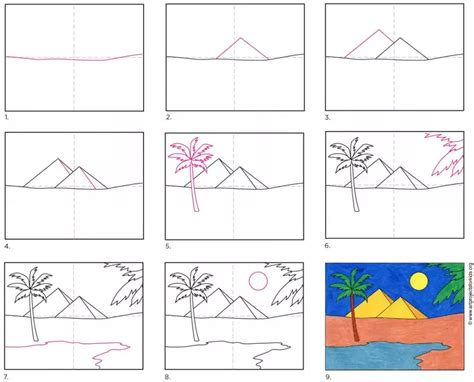 Easy How to Draw the Pyramids Tutorial and Pyramids Coloring Page ...