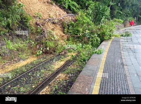 Landslide across railway tracks, Barron Falls Station, Kuranda Scenic ...