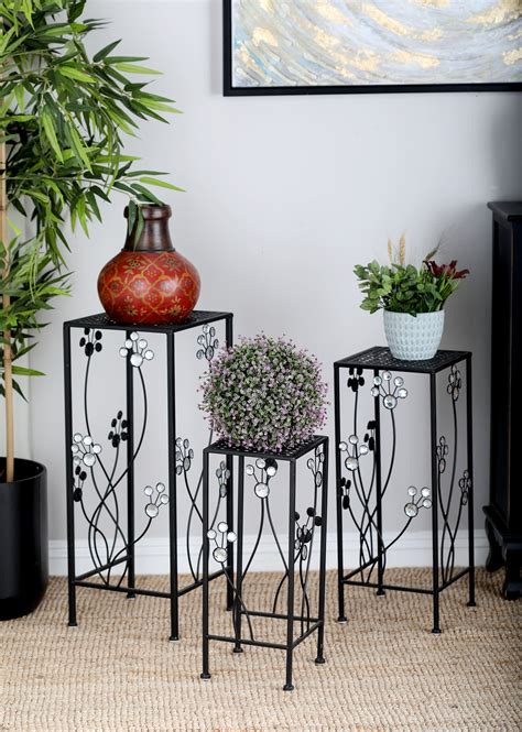 Decmode - Tall Rectangular Decorative Black Metal Plant Stands with ...