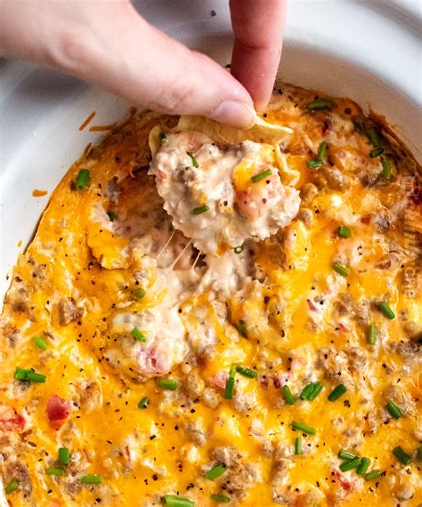 Cheesy Crockpot Sausage Rotel Dip - The Chunky Chef