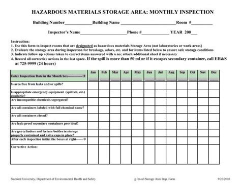 HAZARDOUS MATERIAL STORAGE AREA INSPECTION FORM