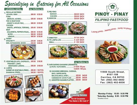 Catering Filipino Food Menu