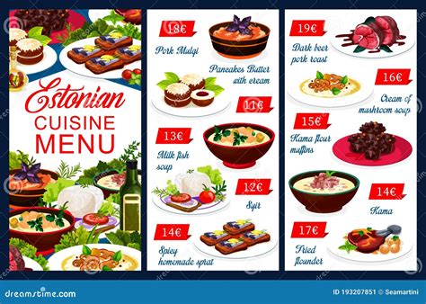 Estonian Dishes Menu Template, Estonia Cuisine Stock Vector ...