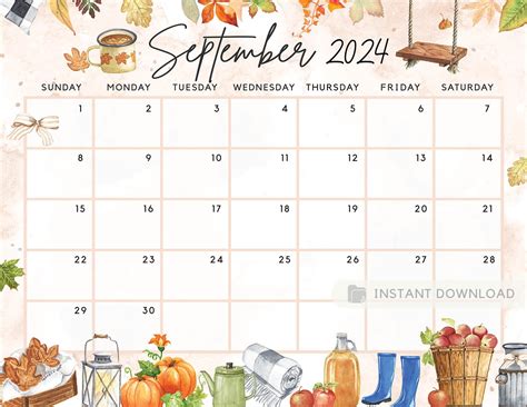 Fillable September 2024 Calendar, Beautiful Fall Vibes, Printable Cale – Visley Printables