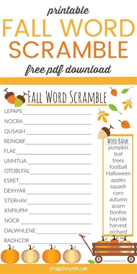 Fall Word Scramble for Kids | Free Printable Worksheet | Fall words ...