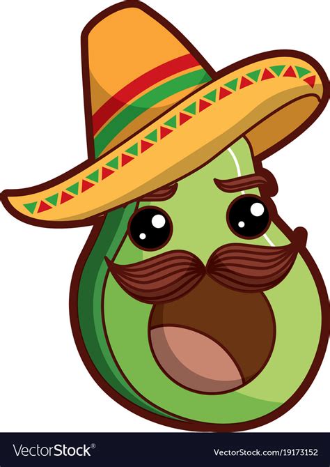 Fresh avocado with mexican hat kawaii character Vector Image