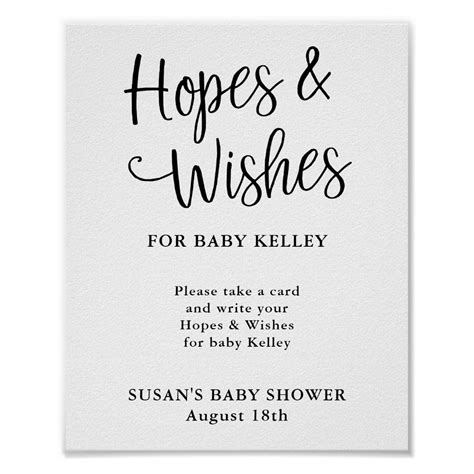 Hand Lettered Script Baby Shower Hopes & Wishes Poster | Zazzle | Baby shower messages, Baby ...