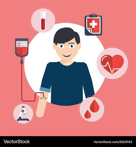 Man donates blood Blood donation icons flat style Vector Image