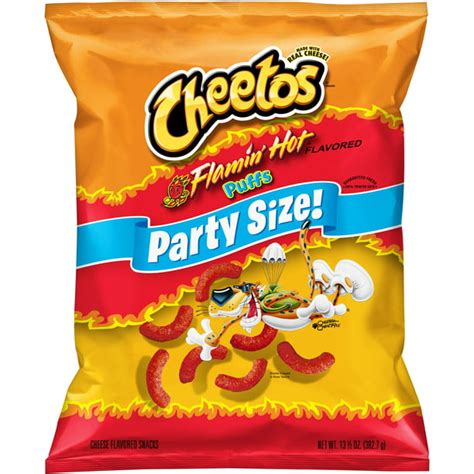 Cheetos Flamin' Hot Puffs Cheese Flavored Snacks, Party Size, 13.5 oz ...