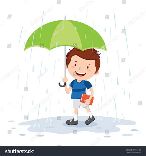 Little Boy Umbrella Rainy Day Vector Stock Vector (Royalty Free ...