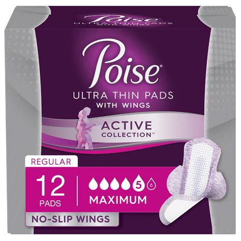 Poise Pads, Active Collection with Wings, Maximum Absorbency, 12 Ct - Walmart.com