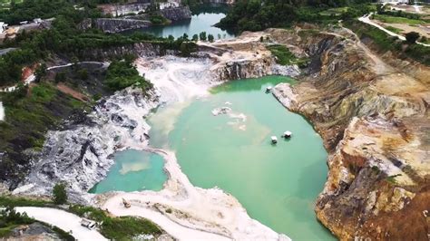 aerial photograph of a large pit of a gypsum mine. A large gypsum mine ...