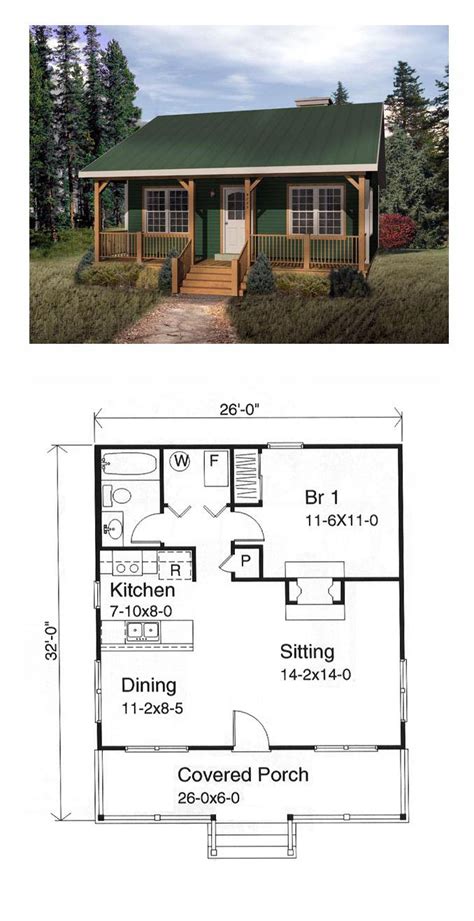 Plan 49119 | One-Story Style with 1 Bed, 1 Bath | Tiny house floor plans, Cottage plan, House plans