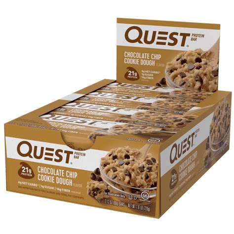 Quest Nutrition Chocolate Chip Cookie Dough Protein Bar, High Protein, Low Carb, Gluten Free ...