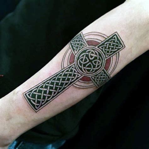 Celtic Cross Male Forearm Tattoo With Black And Red Ink Celtic Cross ...