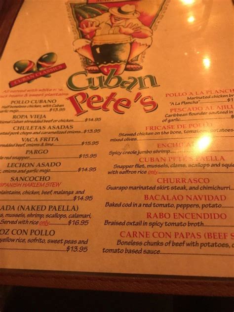 Menu at Cuban Pete's pub & bar, Montclair