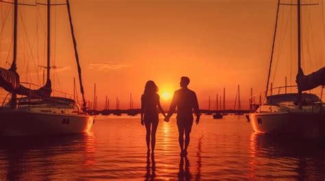 Premium AI Image | Couple holding hands in front of a sunset